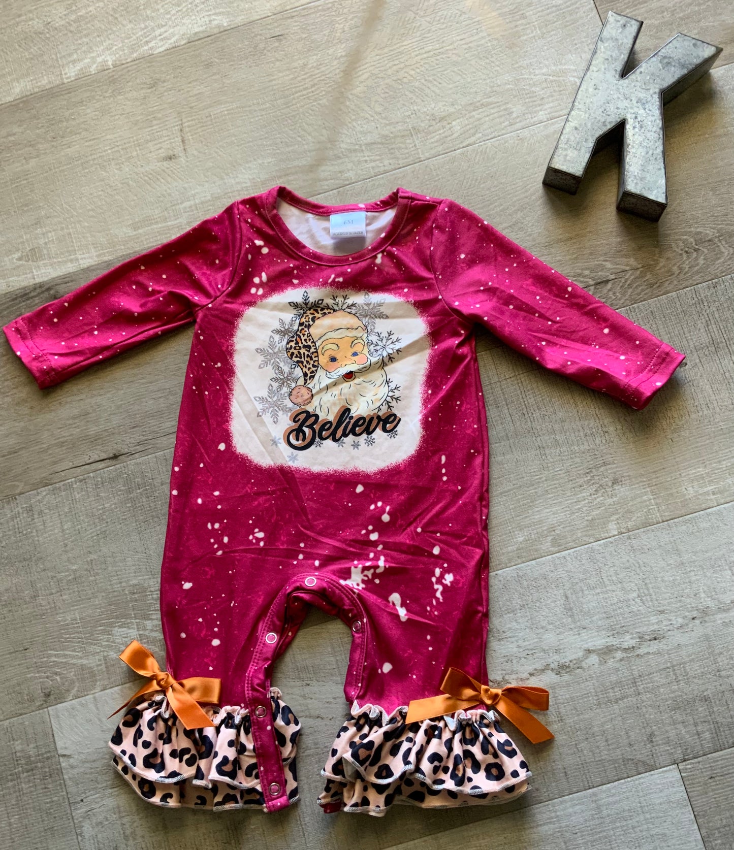 Burgundy BELIEVE Santa Romper