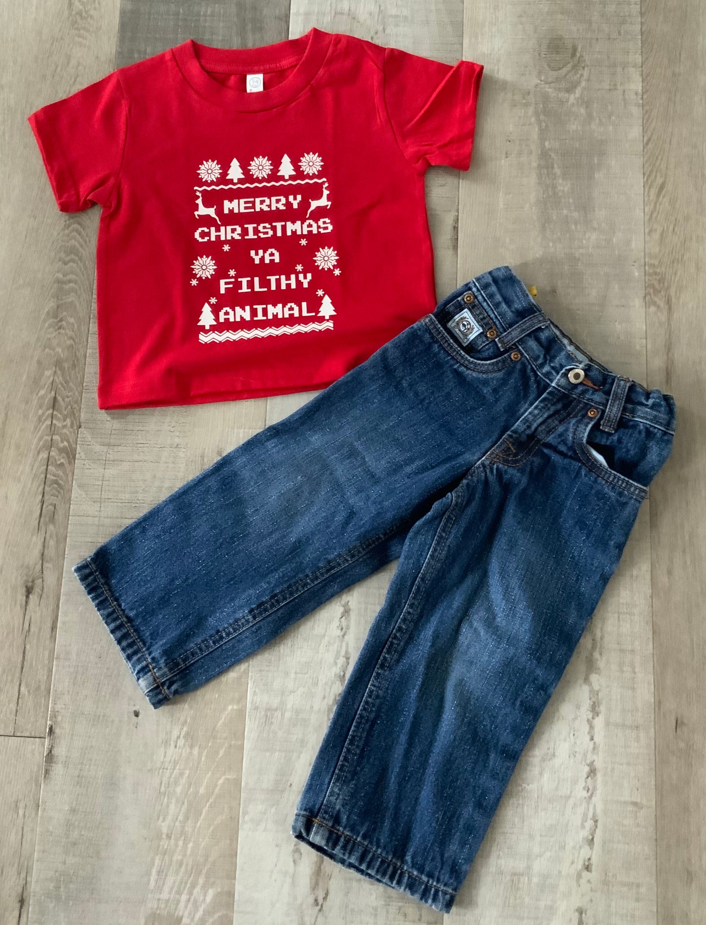 Merry Christmas Ya Filthy Animal Red Tee