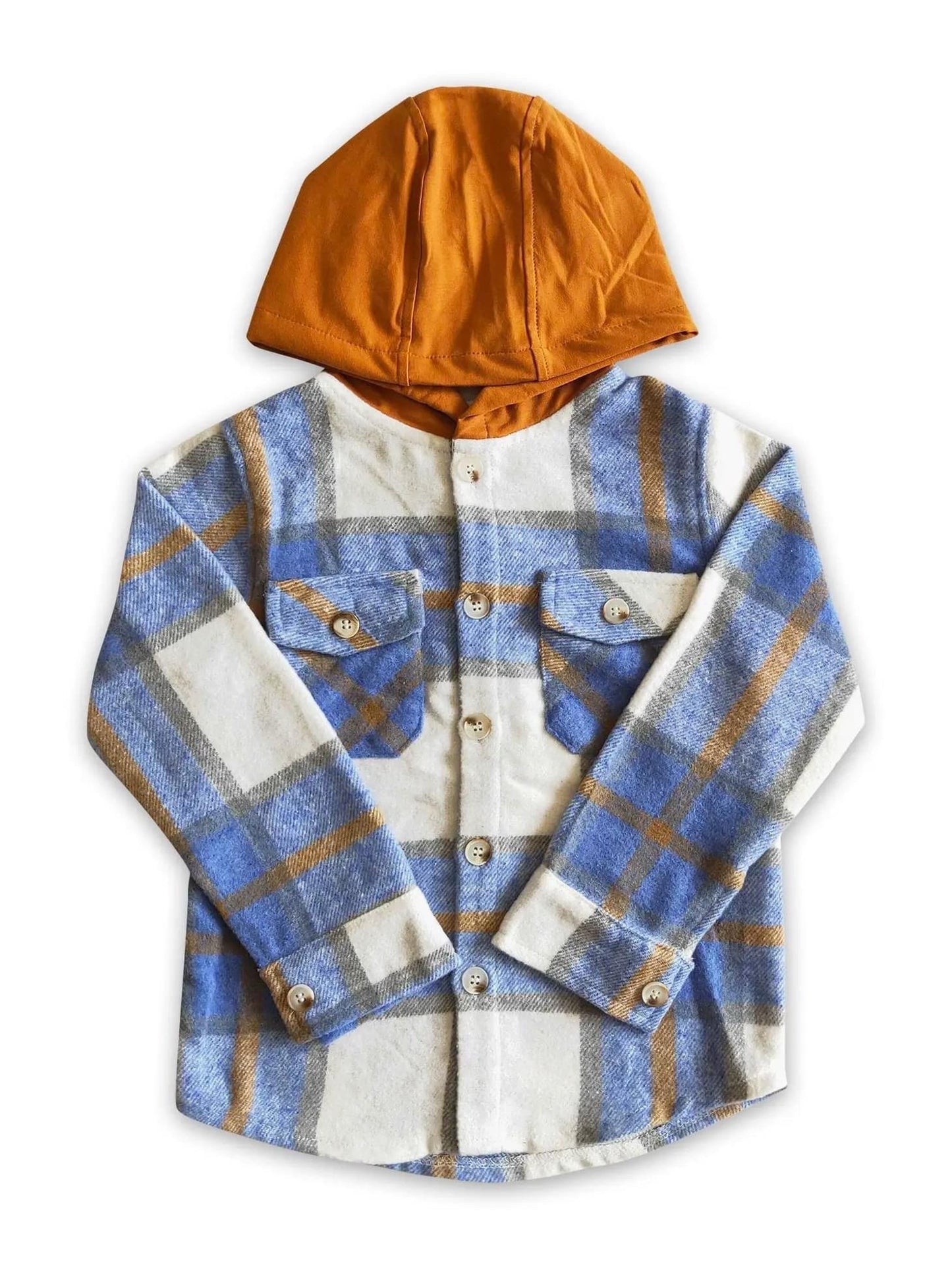 Orange & Blue Hooded Flannel