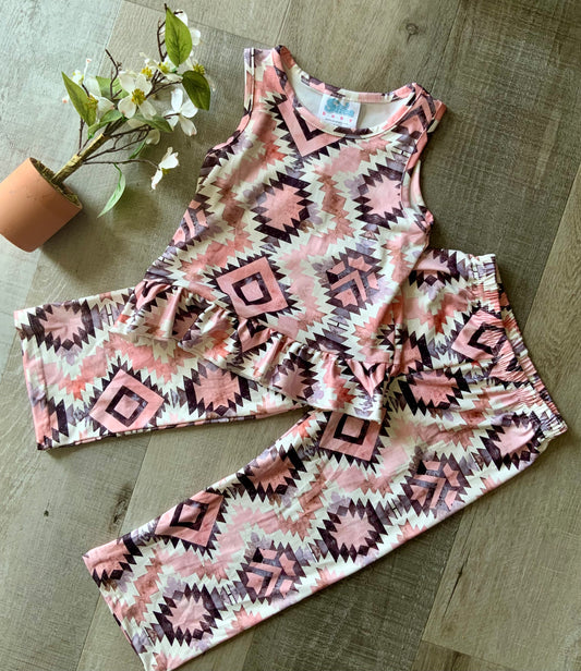 Pink Aztec Wide Leg Pant Set