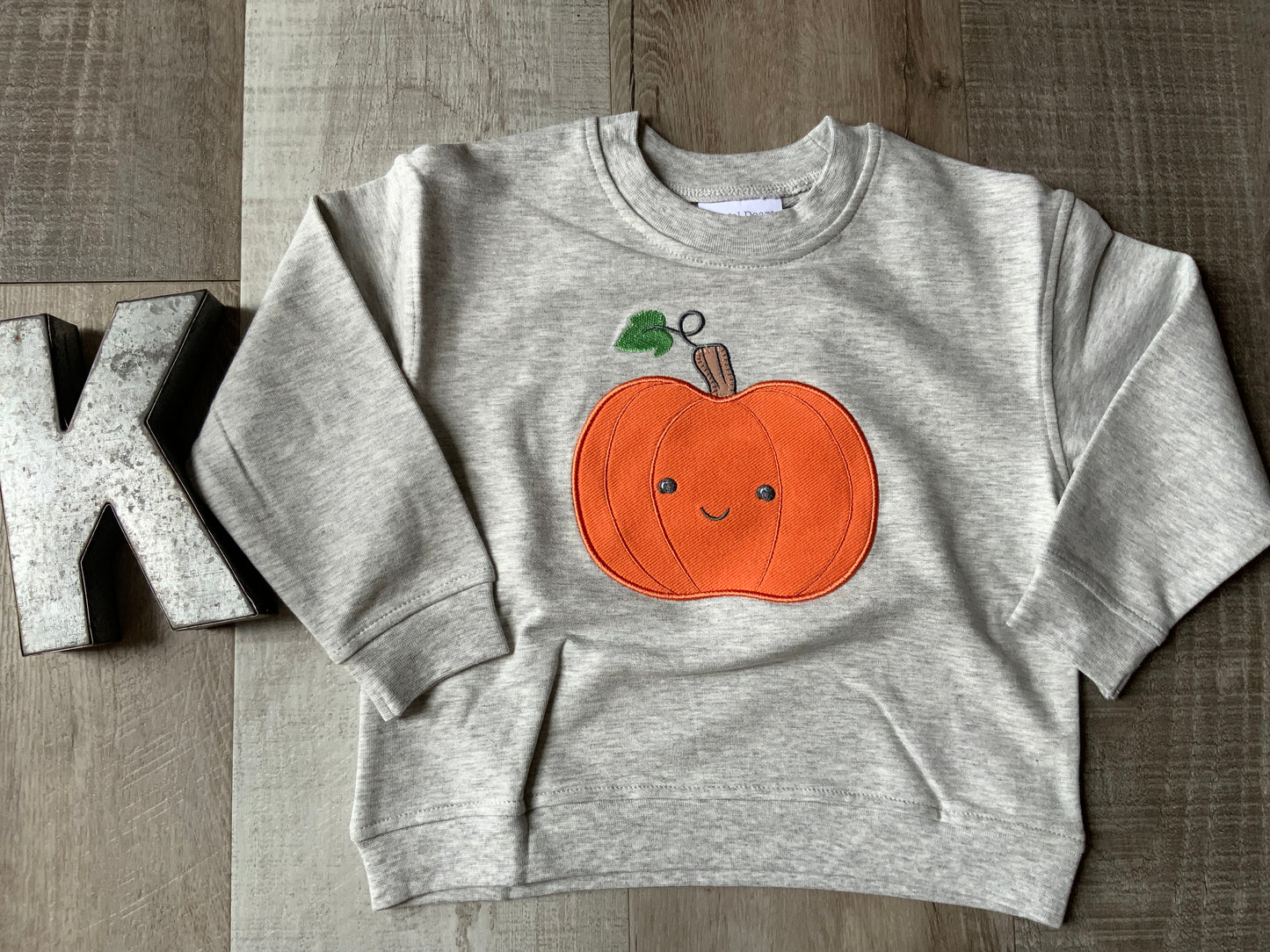 Gray Embroidered Pumpkin Sweatshirt