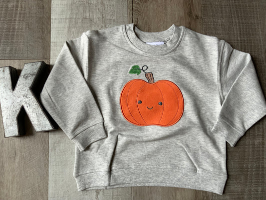 Gray Embroidered Pumpkin Sweatshirt
