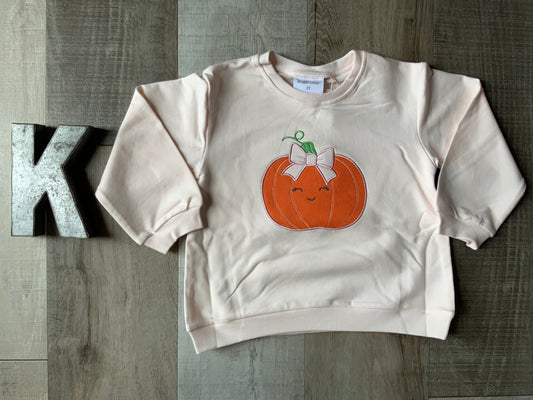 Pink Embroidered Pumpkin Bow Sweatshirt