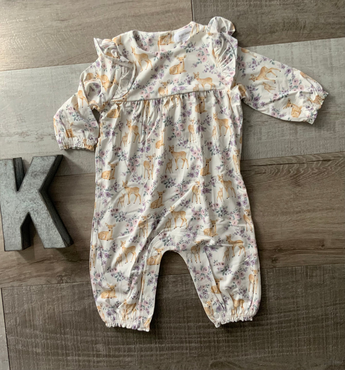 Floral Deer Ruffle Romper