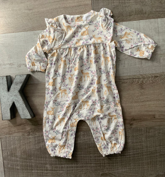 Floral Deer Ruffle Romper