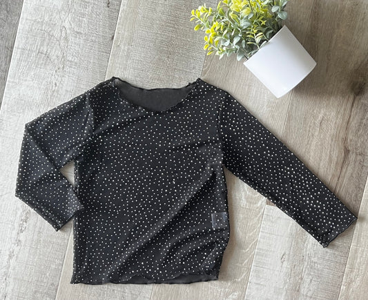 Black Rhinestone Mesh Top