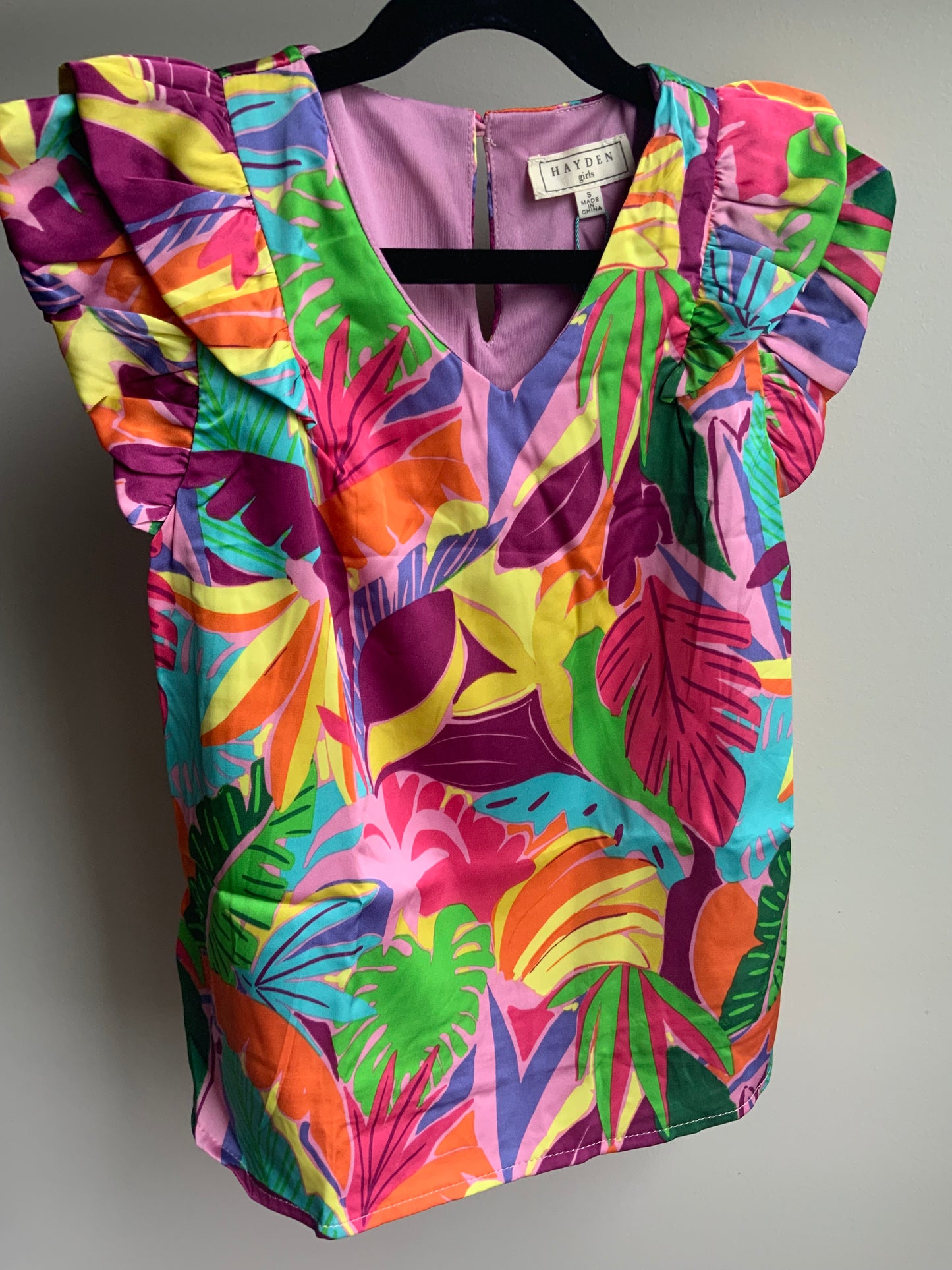 Tropical Ruffle Sleeve Top
