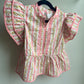 Pink Floral Striped Ruffle Shoulder Top