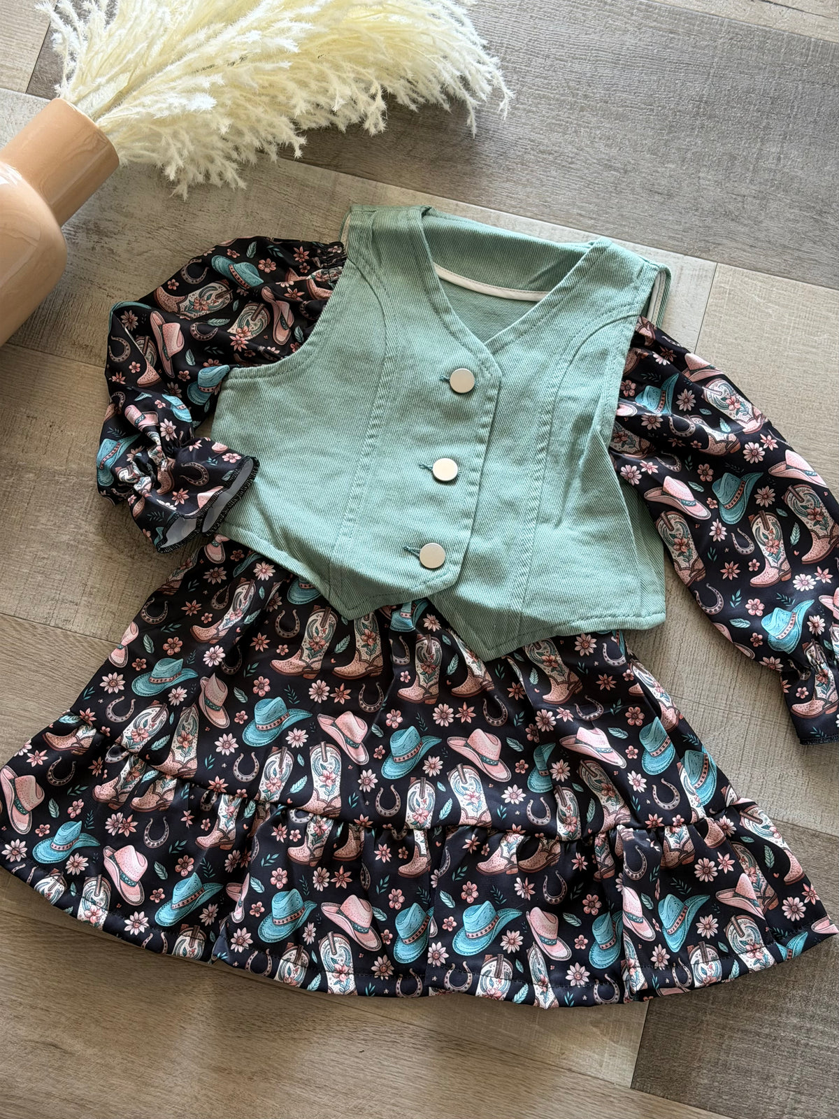 Teal Cowgirl Boots Dress & Vest