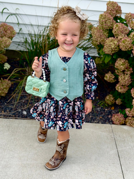 Teal Cowgirl Boots Dress & Vest
