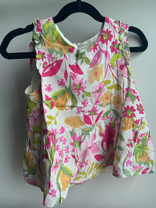 Pink Floral Print Peplum Tank
