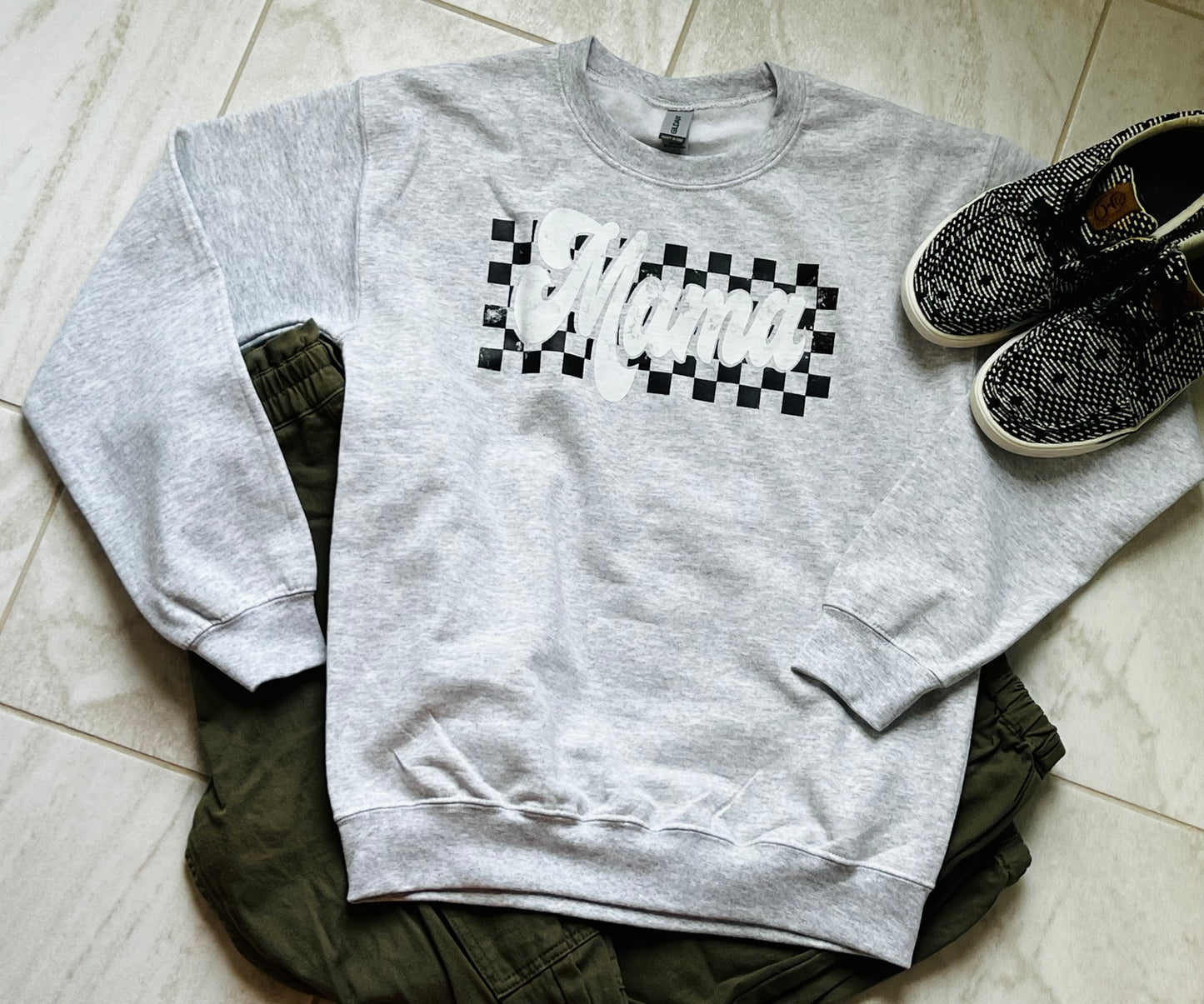 Retro Checkered Mama Ash Sweatshirt