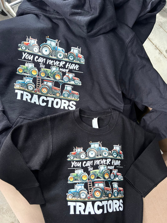 Never Too Many Tractors Black Sweatshirt