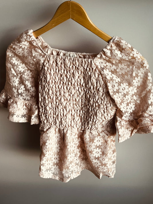 Blush Floral Lace Detail Blouse