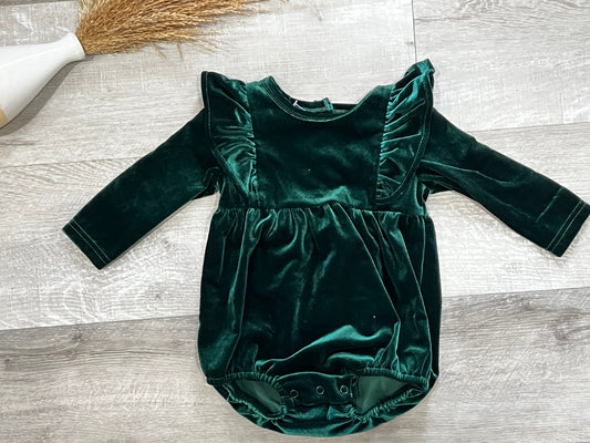 Forrest Green Velvet Bubble Romper