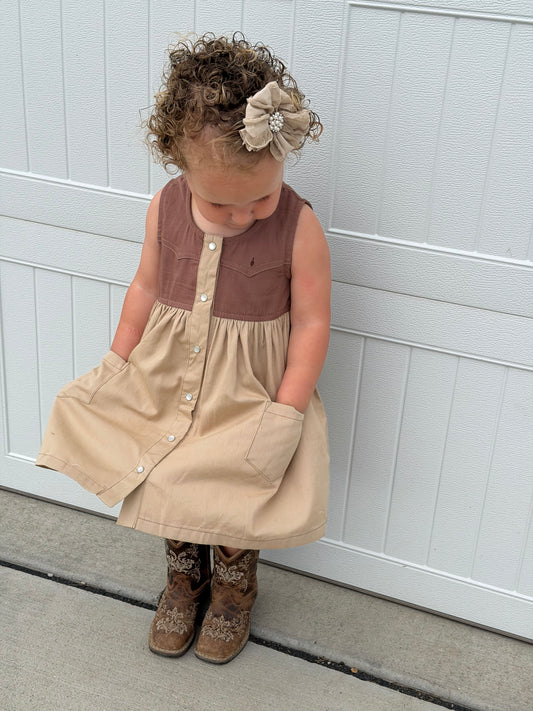 Western Oatmeal Pearl Snap Dress