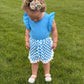 Blue Lace Checkered Shorts Set