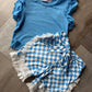 Blue Lace Checkered Shorts Set