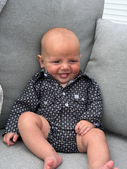 Black & White Pearl Snap Onesie