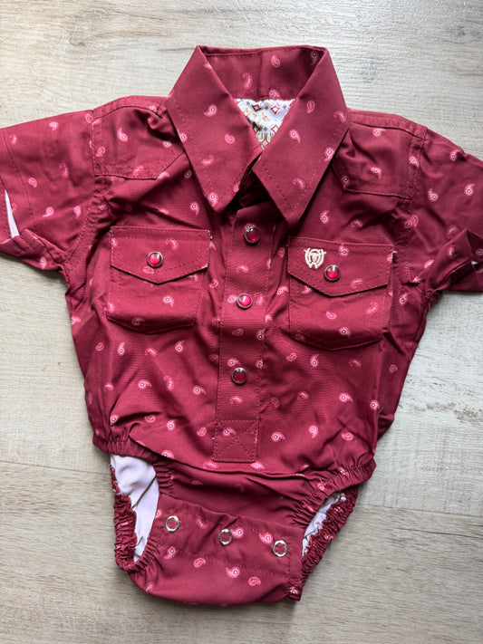 Maroon Paisley Pearl Snap Onesie