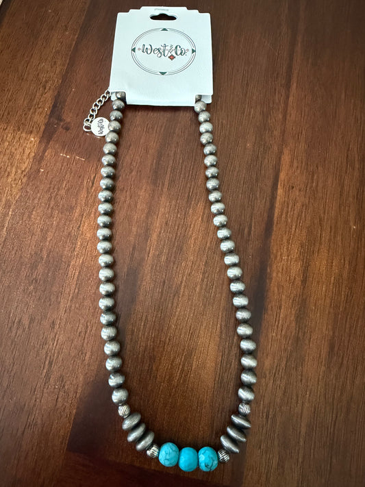 Silver Navajo Pearl & Turq Beaded Necklace