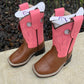 Tan Canyon Square Toe Boot with Pink Top