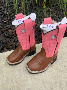 Tan Canyon Square Toe Boot with Pink Top