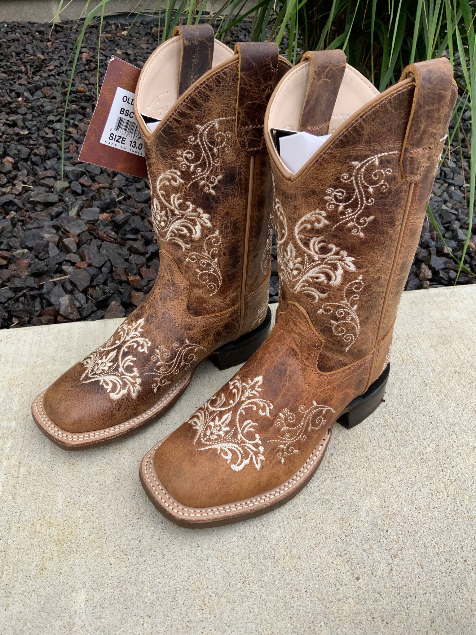 Brown w/ Ivory Stitched Square Toe Boot