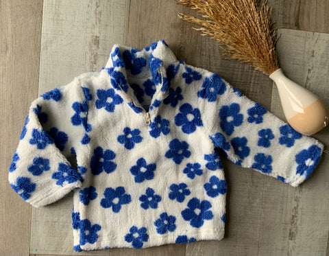 Blue & White Floral Sherpa