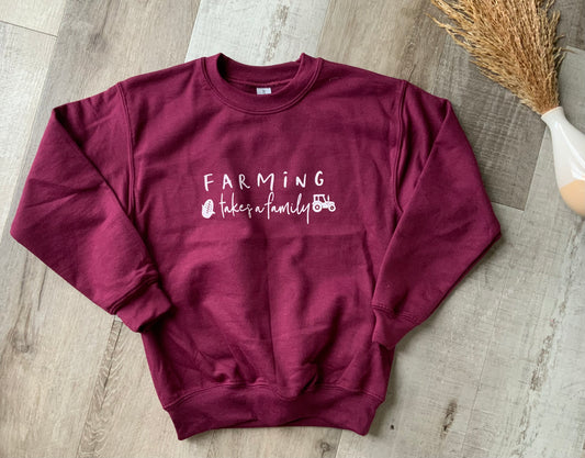 Farming Takes a Family Maroon Crewneck Sweatshirt