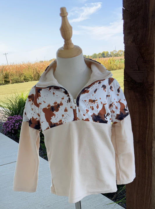 Cream Cowprint Zip Up