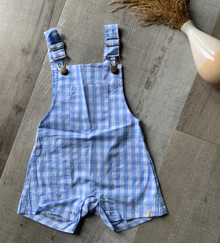 Blue Plaid Woven Overalls