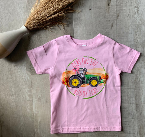 Pink Dibs on the Buddy Seat Green Tractor
