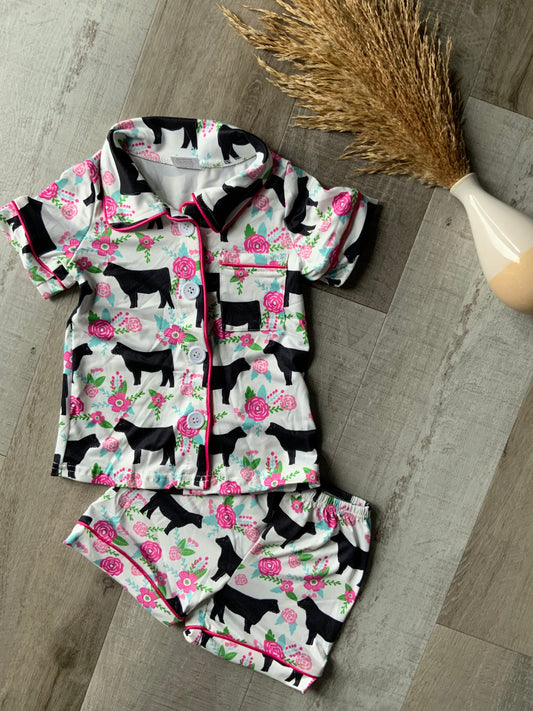 Floral Black Cow Shorts Loungewear