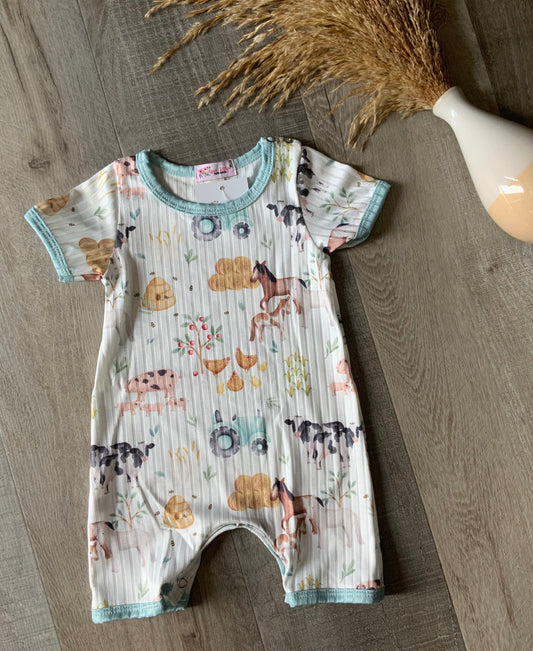 Summer Farm Yard Ribbed Romper