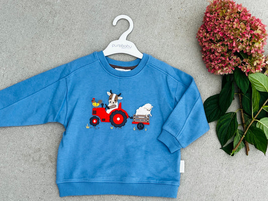 Blue Applique Tractor Sweatshirt