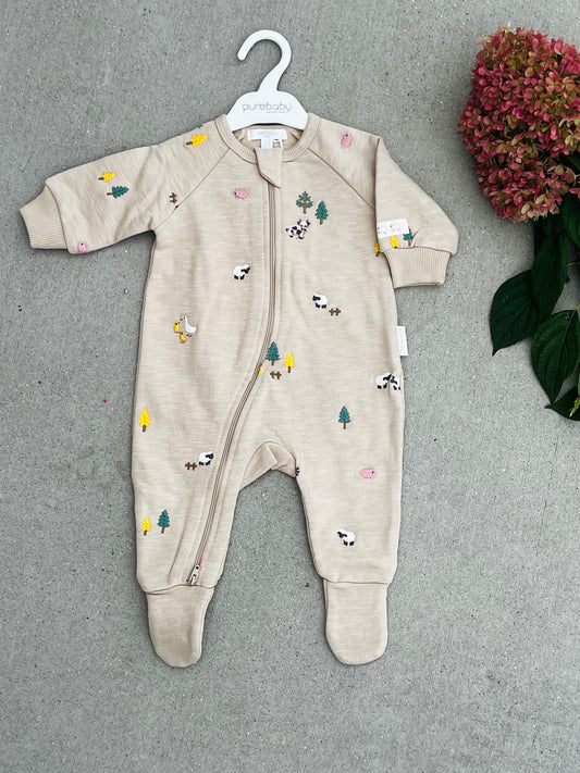 Farm Friends Beige Embroidered Sleeper