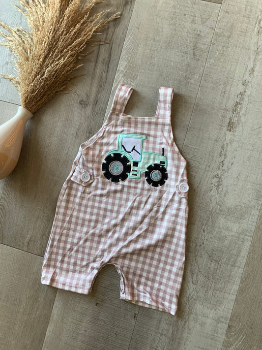 Gingham Tractor Appliqué Overalls