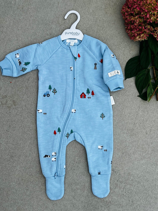 Herding Sheep Blue Embroidered Sleeper