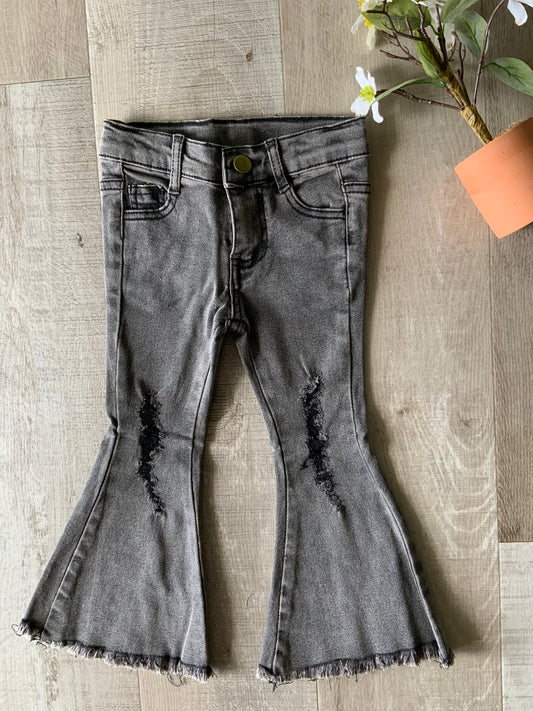 Black Distressed Flare Denim