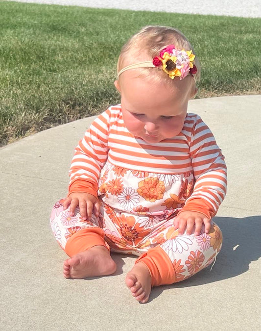 Orange Fall Florals Romper