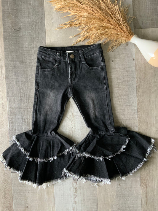 Double Ruffle Bell Bottom Jeans