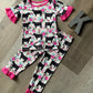 Ruffle Floral Cow Pink Pants Lounge Set