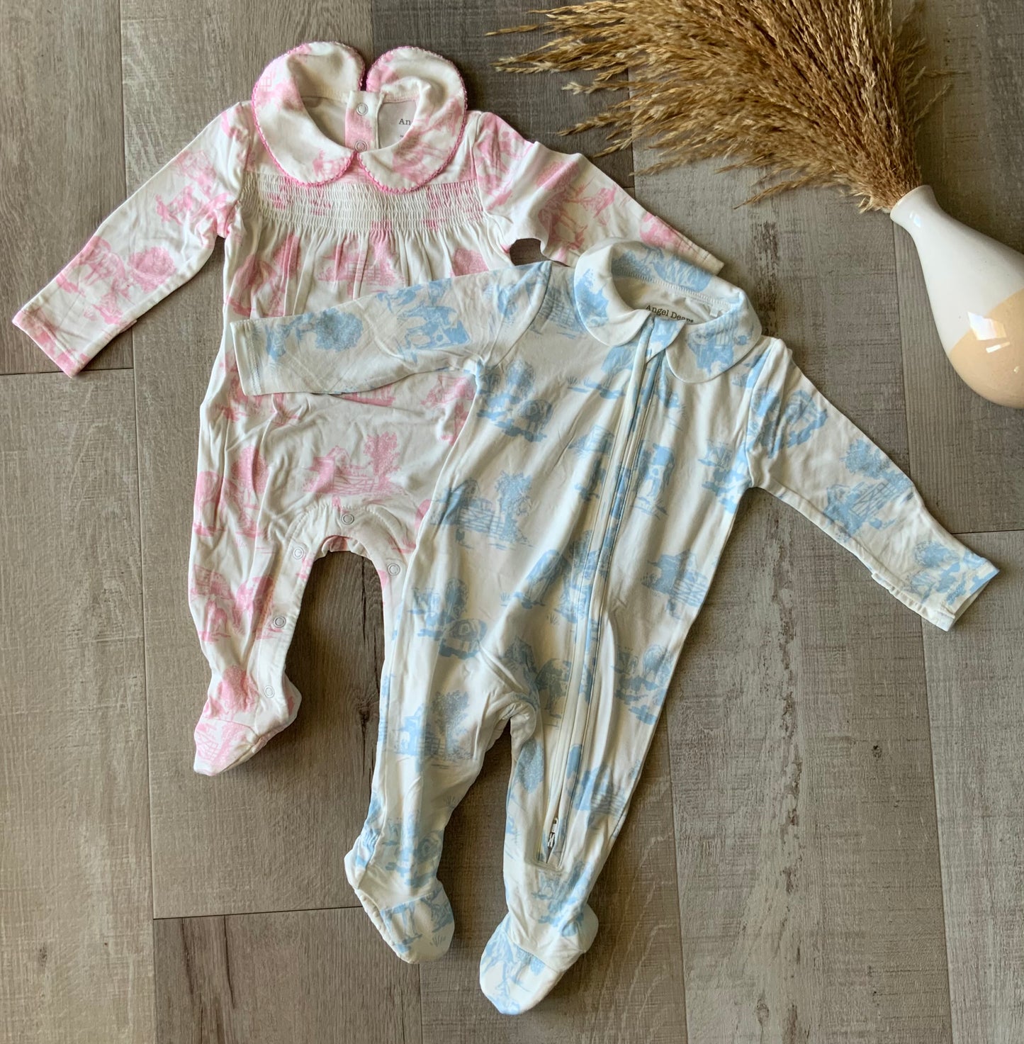 Farm Toile Pink Smocked Footie