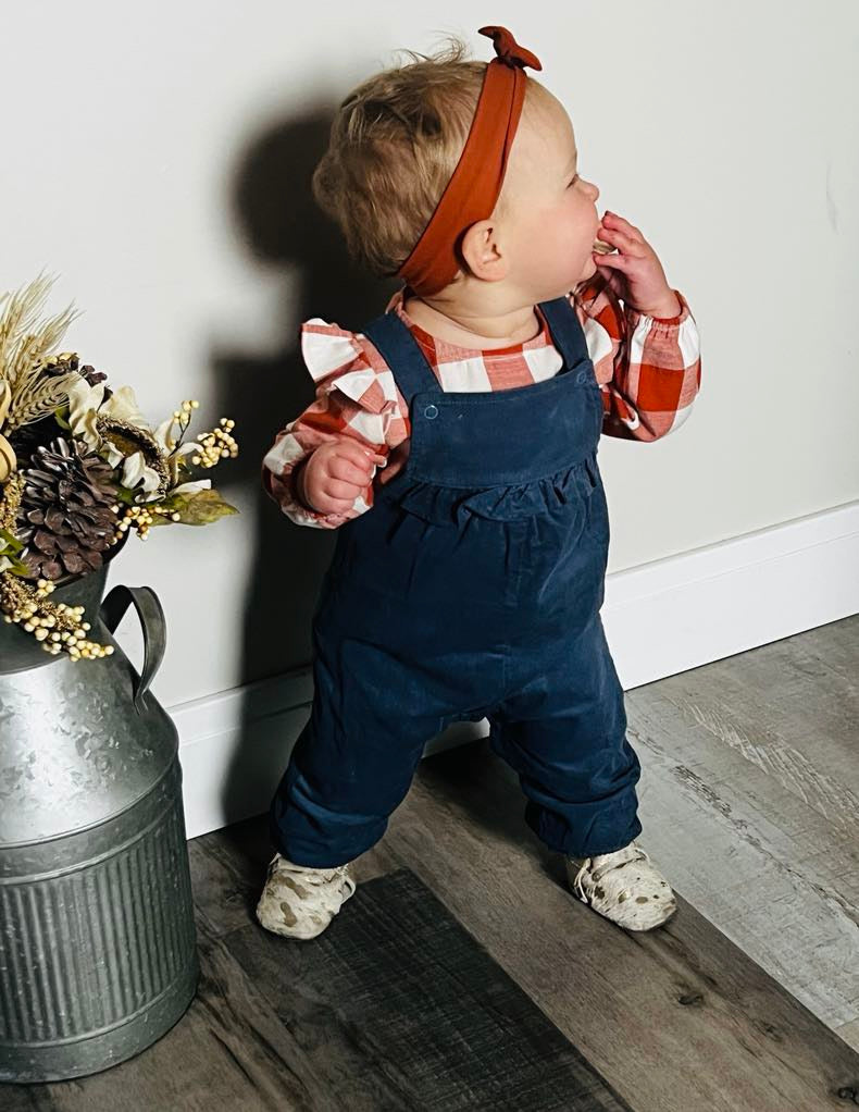 Corduroy Ruffle Navy Bibs