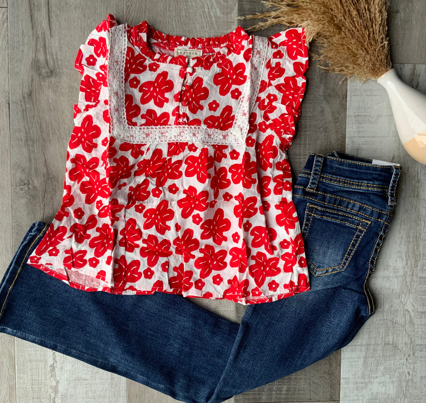 Floral Red Detailed Blouse