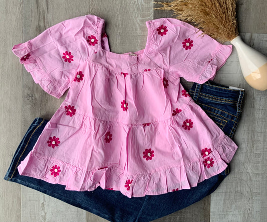 Pink Daisy Baby Doll Blouse