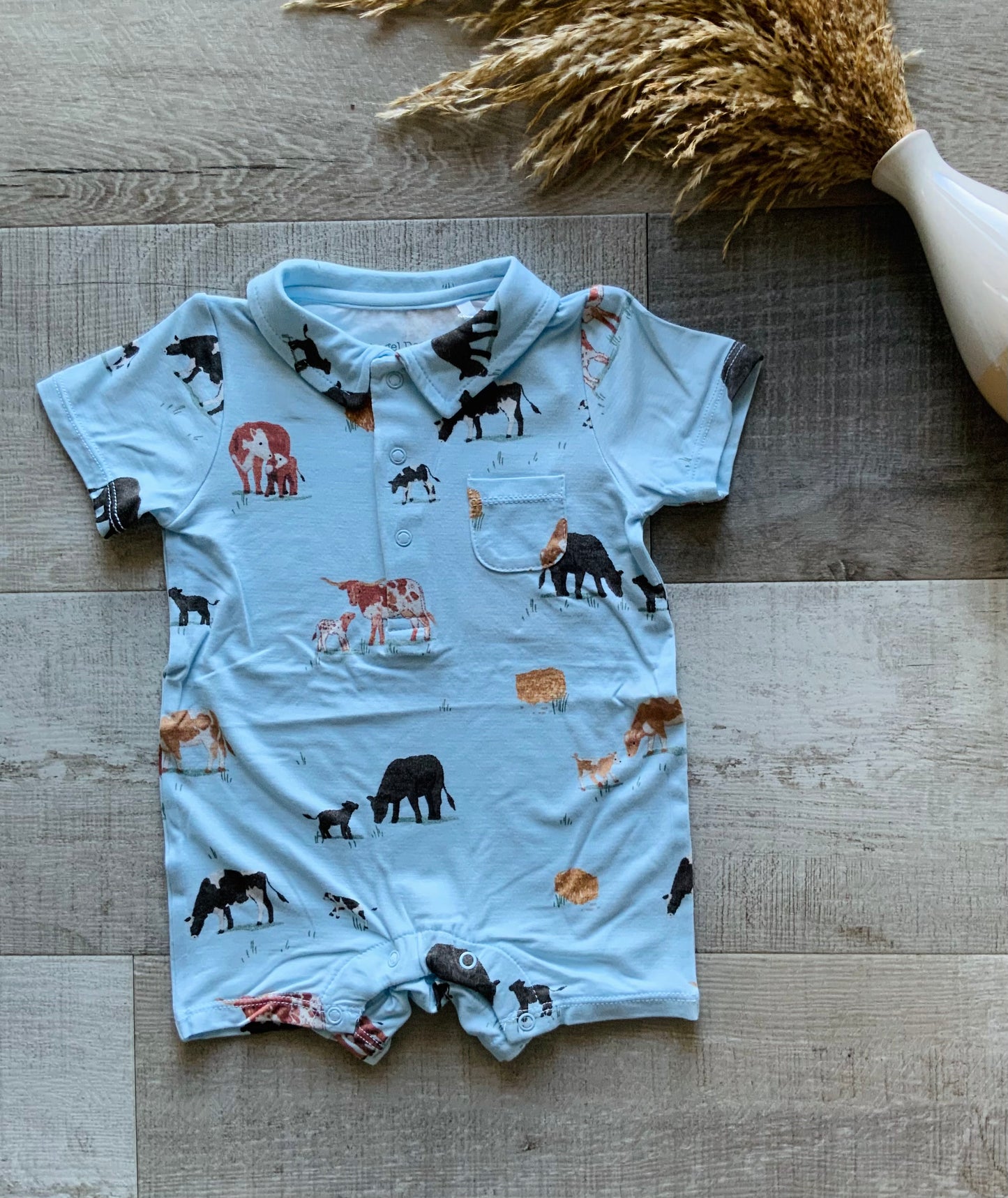 Cow Cutie Blue Polo Romper