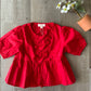 Red Poplin Front Tie Peplum Blouse