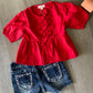 Red Poplin Front Tie Peplum Blouse